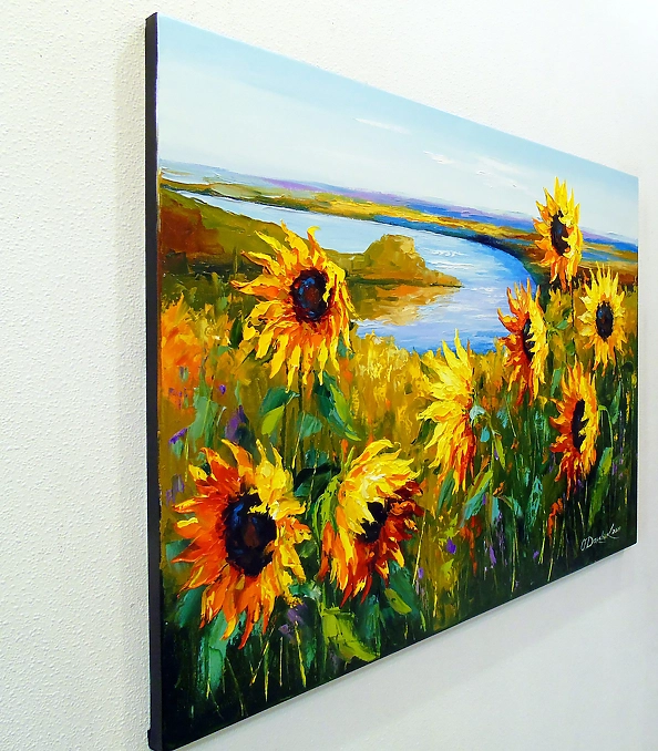 Olha Darchuk - Sunflowers in the wind by the river 