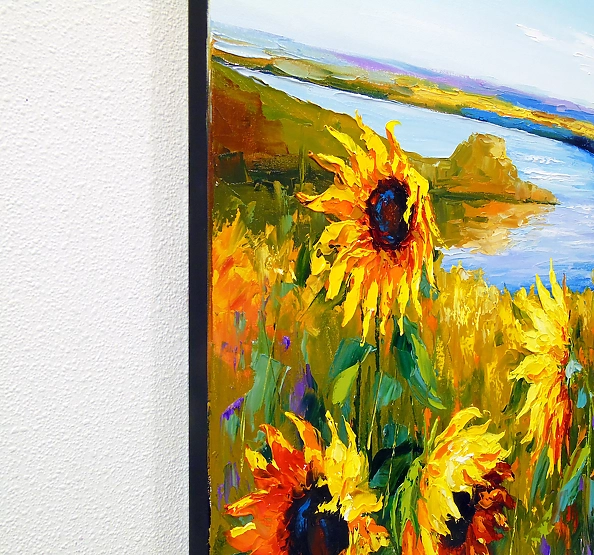 Olha Darchuk - Sunflowers in the wind by the river 