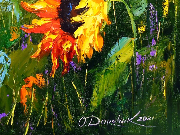 Olha Darchuk - Sunflowers in the wind by the river 
