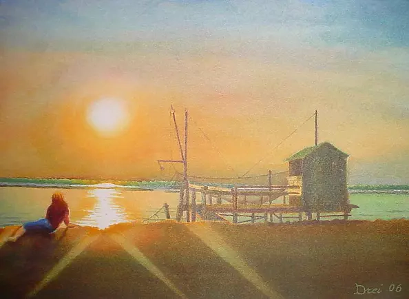 Silvano Drei - Zachód słońca na lagunie