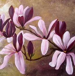 Małgorzata Mutor, ароматные магнолии, Акрилова картина - холст, 50 x 40