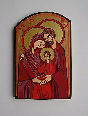Stanisław Polaniak - Heilige Familie des Icon Autor auf dem alten Board geschrieben