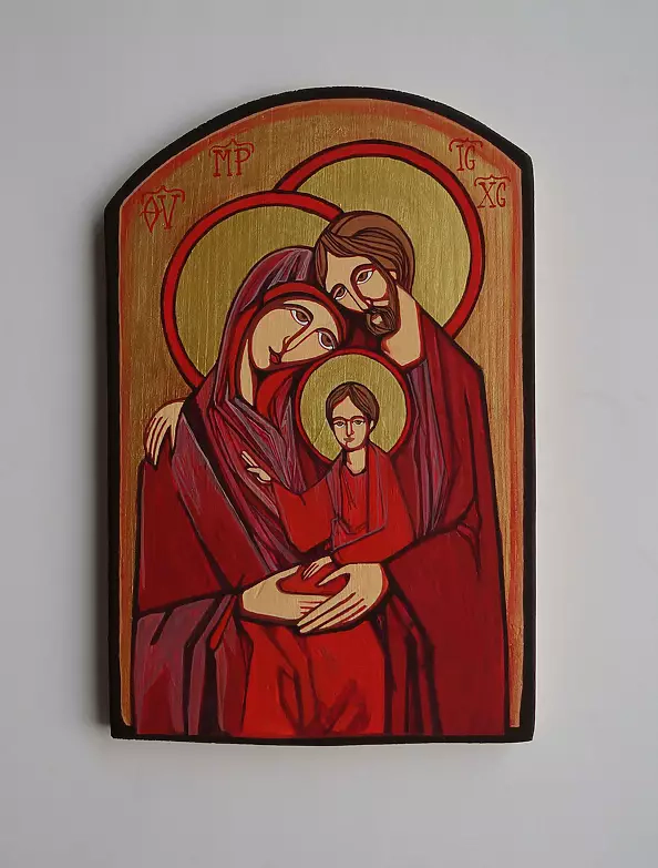 Stanisław Polaniak - Holy Family. Author Icon on an old wooden board