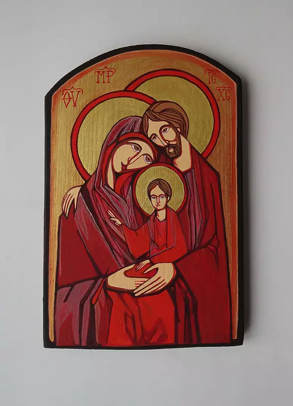 Stanisław Polaniak - Holy Family. Author Icon on an old wooden board