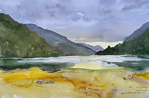 Krzysztof Michalski, L'aube sur un réservoir en Slovaquie, Aquarelles - papier, 56 x 38
