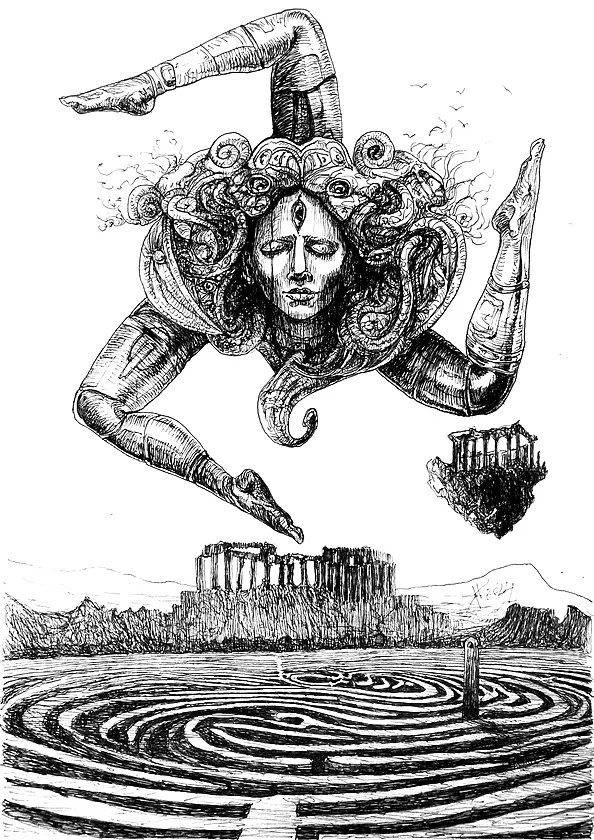 Krzysztof Krawiec - Sycylijskie mity z labiryntem w tle  *rysunek piórkiem