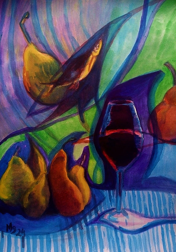 Marzena Salwowska - Synthetic still life with fish and pears