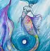 Adriana Laube, "La sirena e la luna piena", Acquerelli, pastello, Tecniche miste - carta, 30 x 42