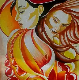Iwona Ostaszewska, Scialle e perline, Dipinto acrilico - pannello, 60 x 50