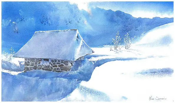 Michał Suffczyński, Eine Hütte im Tal der Fünf Teiche, Aquarelle - Papier, 62 x 36