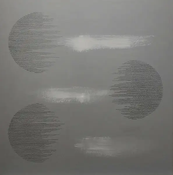 Magda Melak, Szara strefa świętego spokoju, Obraz akrylowy, Techniki mieszane - płótno, 90 x 90