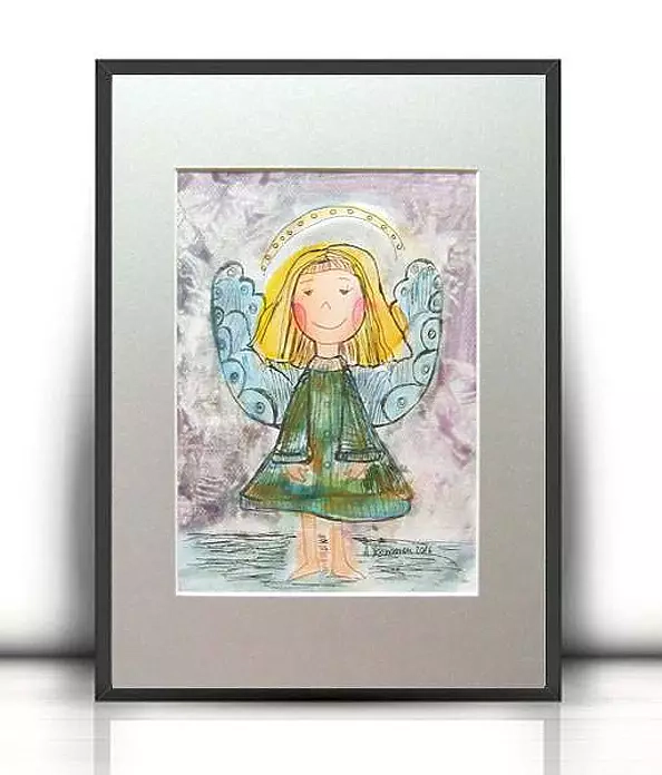 Anna Skowronek - Happy angel, watercolor, hand painted picture