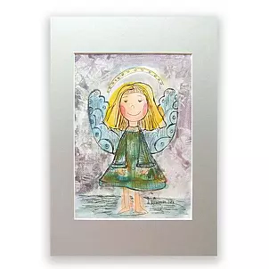 Anna Skowronek - Happy angel, watercolor, hand painted picture