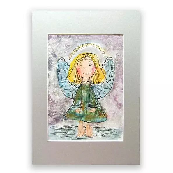 Anna Skowronek - Happy angel, watercolor, hand painted picture