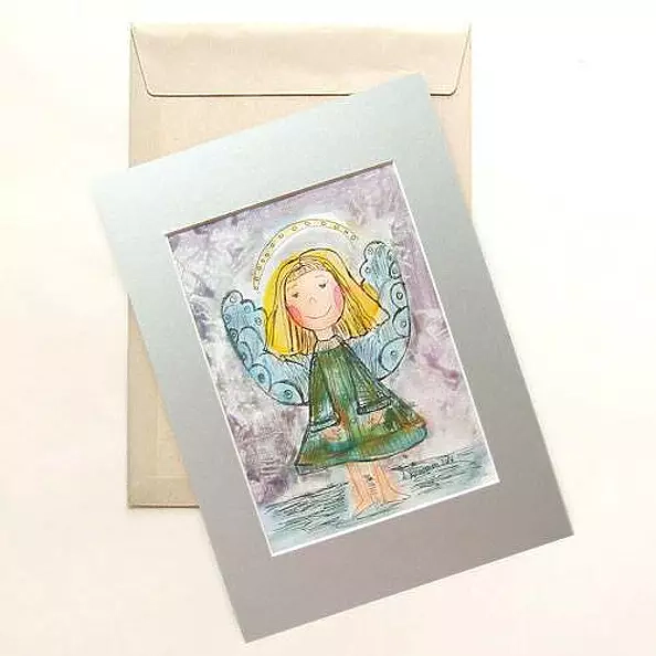 Anna Skowronek - Happy angel, watercolor, hand painted picture
