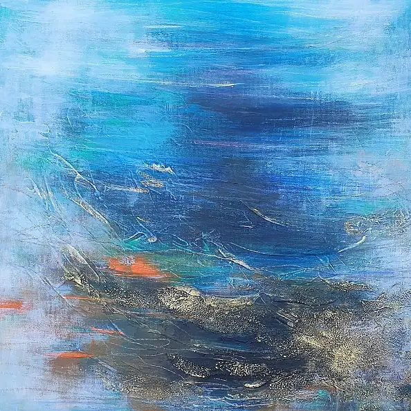Monika Targiel, Szept Morza 50×50 cm, Kredka, Laserunek, Obraz akrylowy, Relief, Techniki mieszane - płótno, 50 x 50