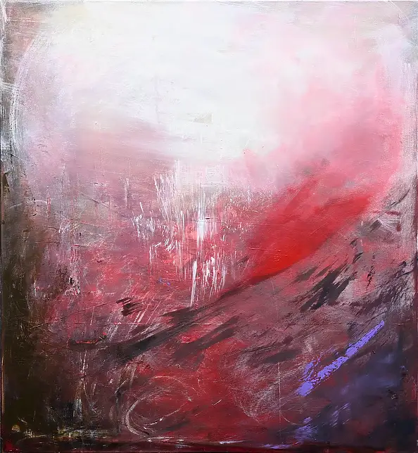 Iwona BORKOWSKA, Szkarłatny Zmierzch, Obraz akrylowy, Techniki mieszane - płótno, 90 x 100