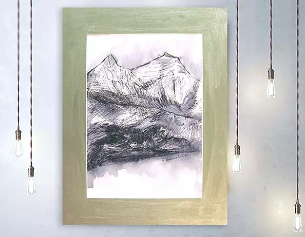 Anna Skowronek - Mountain sketch 16 - black and white drawing, original