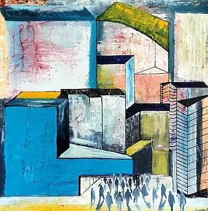 Przemyslaw Michalczuk, Glass houses 9, Acrylic painting, Oil painting - canvas, 100 x 100
