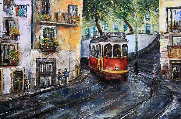 Radosław Popek - TRAMWAJ obraz olejny 60x40 cm