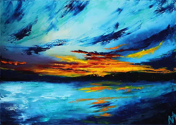 Anastasiia Novytska - TURQUOE SUNSET, 100x70cm
