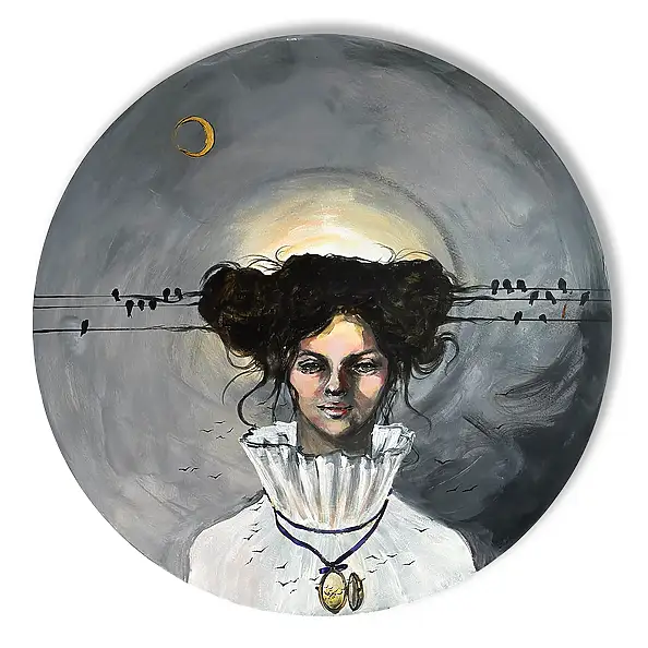 Adriana Laube, "Colei alla quale sussurrano gli uccelli", Dipinto acrilico - tela, 70 x 70