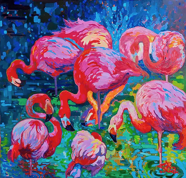 Anastasiia Kurkova, Tajemnica Scarletowej Laguny, Obraz olejny - płótno, 130 x 125