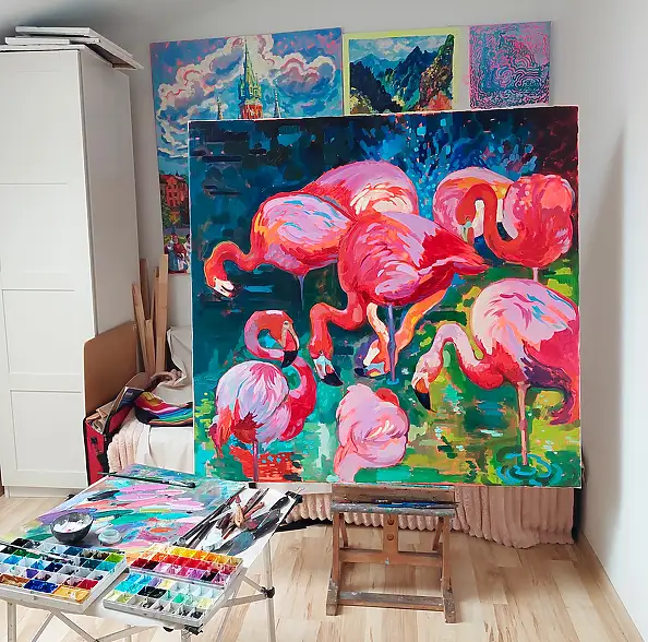 Anastasiia Kurkova, Tajemnica Scarletowej Laguny, Obraz olejny - płótno, 130 x 125