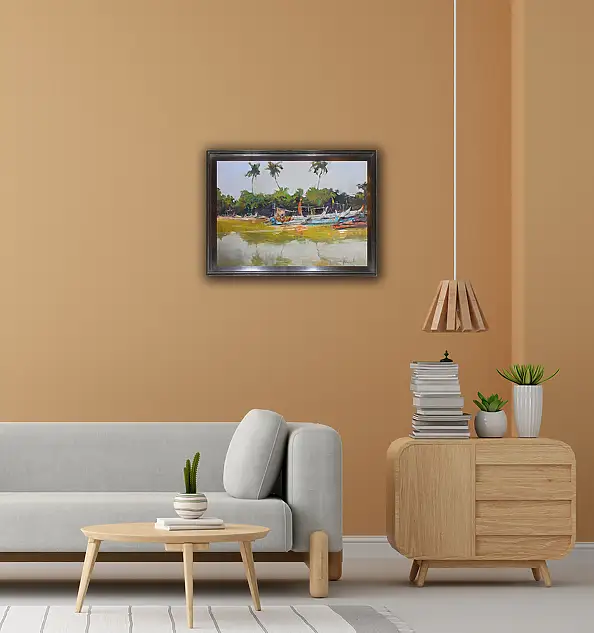 Henadzy Havartsou, Tam, gdzie zbierają się łodzie, Obraz olejny - płótno, 70 x 50