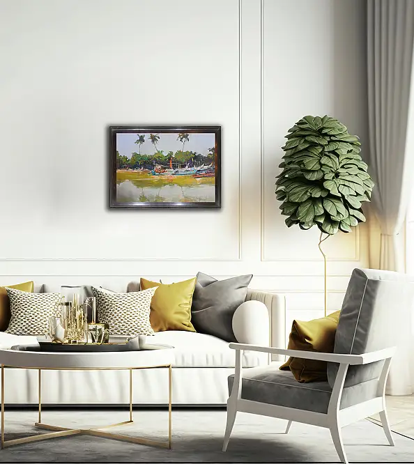 Henadzy Havartsou, Tam, gdzie zbierają się łodzie, Obraz olejny - płótno, 70 x 50