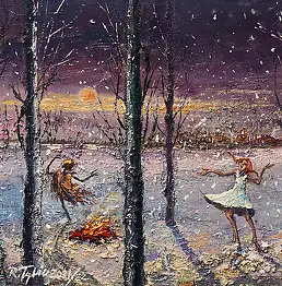 Ryszard Tyszkiewicz, Tańczące ze śniegiem, Obraz olejny - płótno, 70 x 50