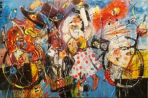 Dariusz Grajek, Tandemowy muzykowanie...., Obraz akrylowy, Obraz olejny - płótno, 117 x 80