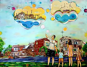 Patryk Tylec, Sawmill, Acrylic painting, Mixed media - canvas, 100 x 80