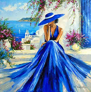 Olha Darchuk, The Blue Dream of Santorini, Obraz olejny - płótno, 80 x 80