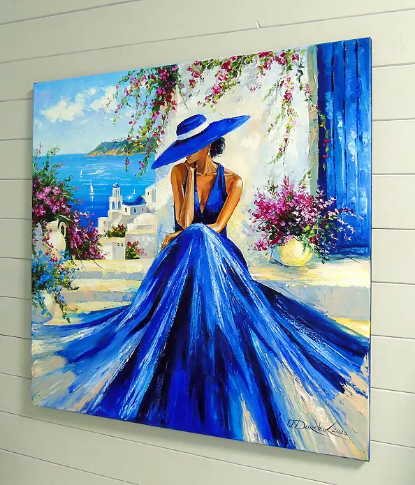 Olha Darchuk, The Blue Dream of Santorini, Obraz olejny - płótno, 80 x 80