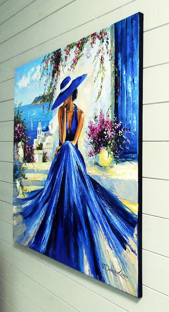 Olha Darchuk, The Blue Dream of Santorini, Obraz olejny - płótno, 80 x 80