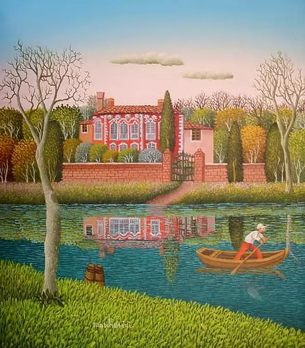 Cesare Marchesini - Łódź nad rzeką Brenta