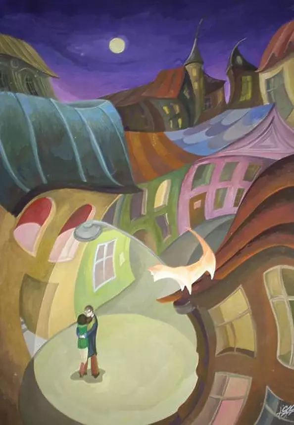 Sonia Pajgert - Cat, night and in love couple.