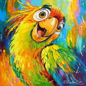 Olha Darchuk, The Excitement of a Colourful Parrot, Obraz olejny - płótno, 40 x 40
