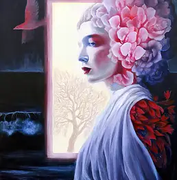 Ben Skydale, Das Orchideentor, Acrylgemälde - Leinwand, 50 x 70