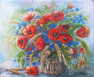 Maria Roszkowska - Poppies with cornflowers