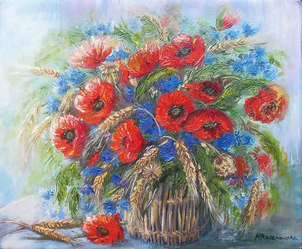 Maria Roszkowska - Poppies with cornflowers