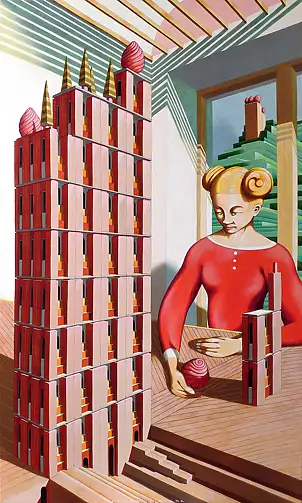 federico cortese, Der Bauherr, Ölbild - Leinwand, 60 x 100