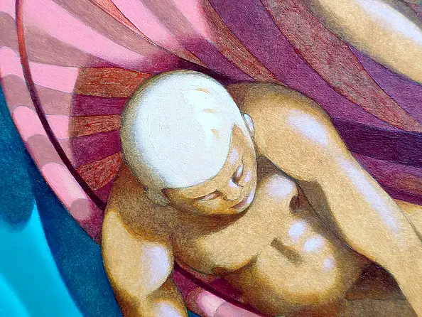 federico cortese, La capture de la grenouille géante, Peinture à l'huile - papier, 38 x 30