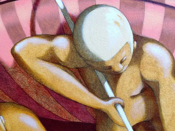 federico cortese, La capture de la grenouille géante, Peinture à l'huile - papier, 38 x 30