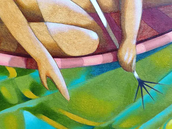 federico cortese, La capture de la grenouille géante, Peinture à l'huile - papier, 38 x 30