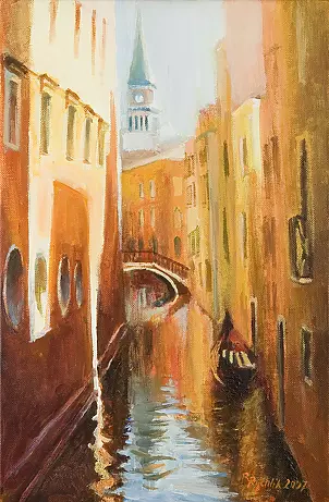 Renata Rychlik - Kanał wenecki z wieżą w tle