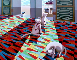federico cortese - Three cats and three pigeons