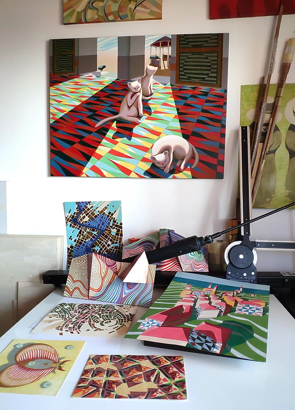 federico cortese - Three cats and three pigeons