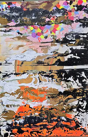 Ewa Mościszko, Through the Curtain, Obraz akrylowy - płótno, 50 x 70